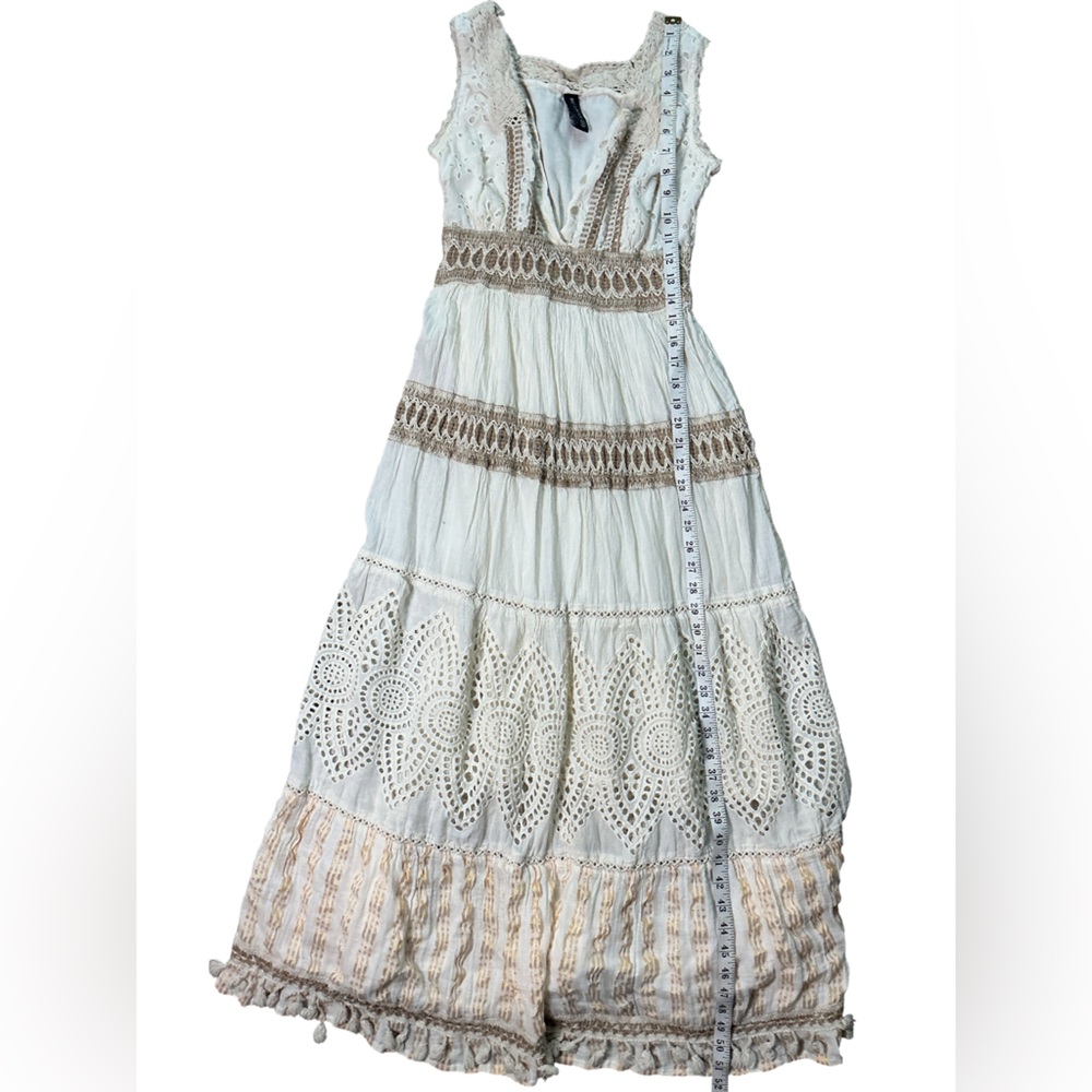 Me 2 Magic Boho Lace Maxi Dress Cream Crochet Tiered Long Dress Small - Picture 5 of 5